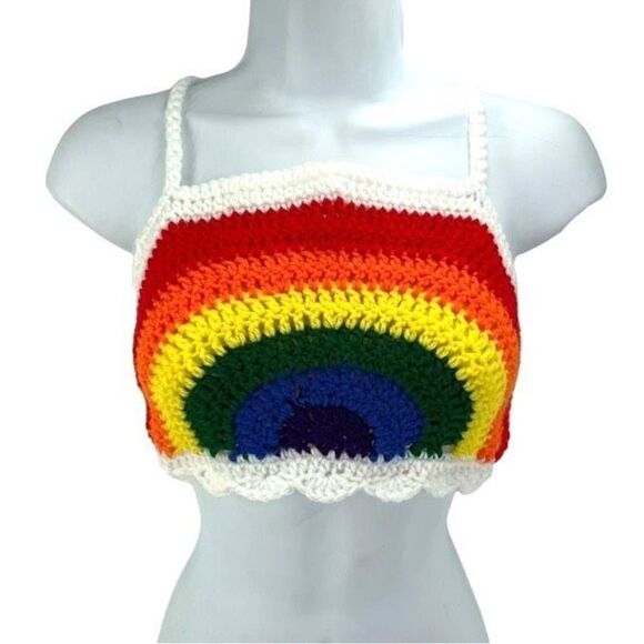 Napper Tops - Handmade Napper brand rainbow crop top halter adjustable pride crochet small NEW